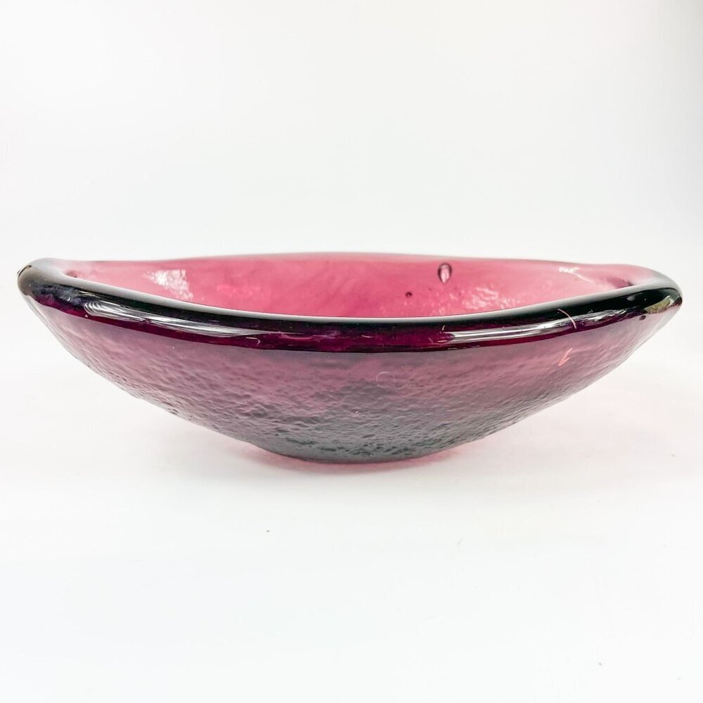 Vintage Blenko Amethyst Textured Art Glass Oval Bowl Cigar Ashtray - Picture 4 of 8